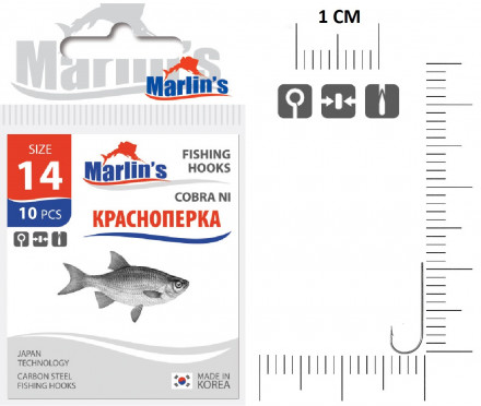 Крючок Marlin&#039;s Красноперка Cobra NI №14 10шт M1011NI-014